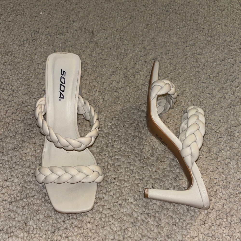 Soda White Braided Heeled Mules